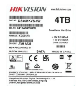 Hikvision 4TB Surveillance Hard Drive DS40HKVS-VX1 – 3.5″ SATA, 5400 RPM, 128MB Cache
